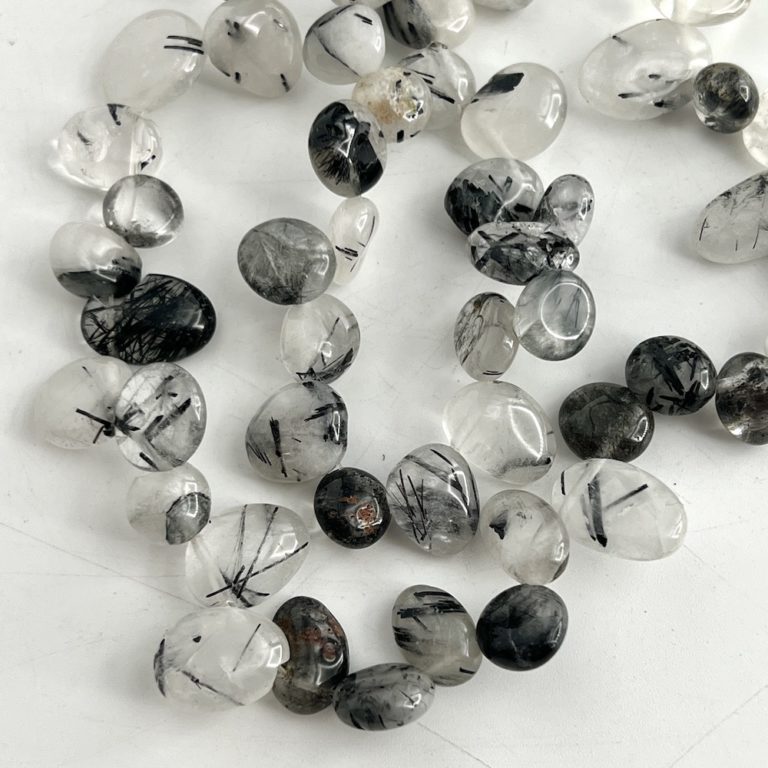 Black Rutile Quartz Flat Drop Beads Approx 6 x 8 - 10 x 12mm 38cm Strand - Image 2