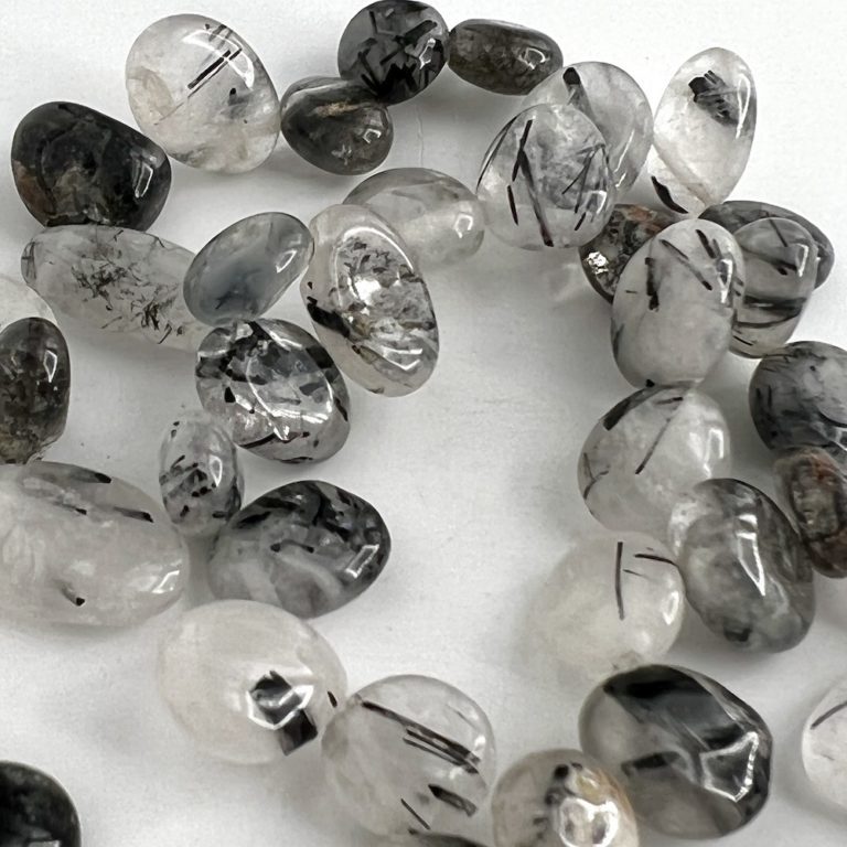 Black Rutile Quartz Flat Drop Beads Approx 6 x 8 - 10 x 12mm 38cm Strand - Image 3