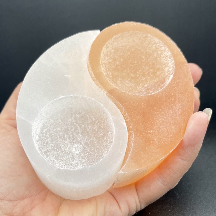 Selenite White & Orange Yin Yang Tealight Holder - Image 6