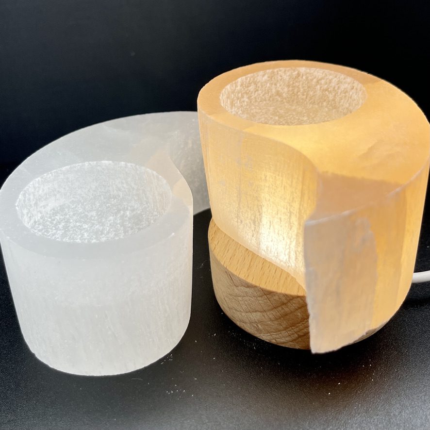 Selenite White & Orange Yin Yang Tealight Holder - Image 2