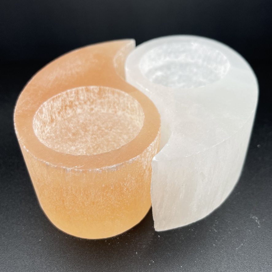 Selenite White & Orange Yin Yang Tealight Holder - Image 4
