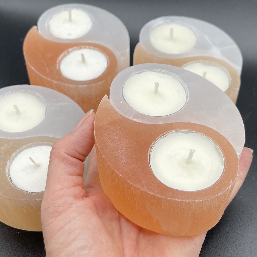 Selenite White & Orange Yin Yang Tealight Holder - Image 7
