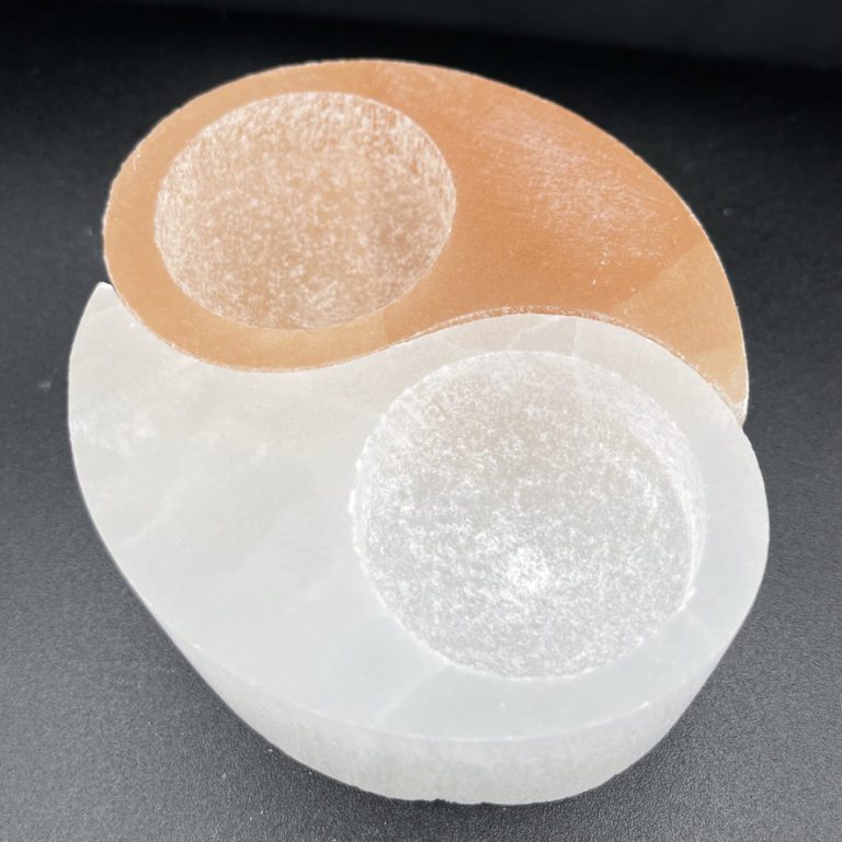 Selenite White & Orange Yin Yang Tealight Holder - Image 5