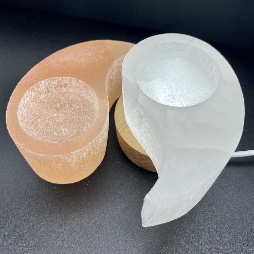 Selenite White & Orange Yin Yang Tealight Holder - Image 3