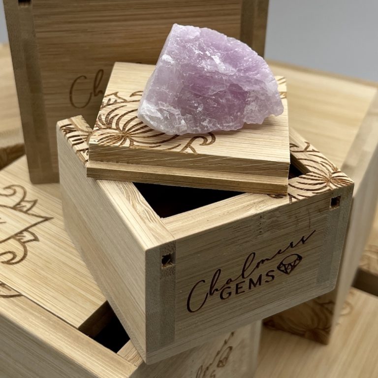 Kunzite Rough in Lotus Flower Etched Bamboo Intent Box - Image 6