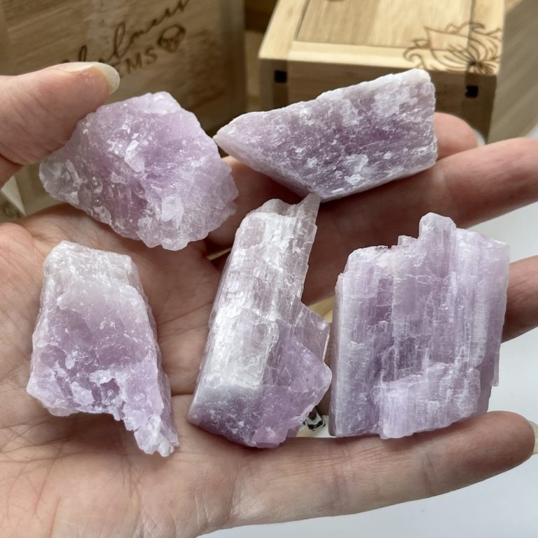 Kunzite Rough in Lotus Flower Etched Bamboo Intent Box - Image 2