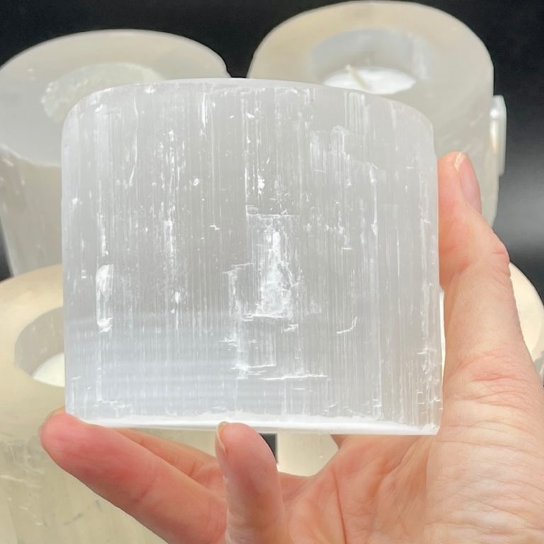 Selenite Medium Tealight Candle Holder Approx 8cm - Image 2