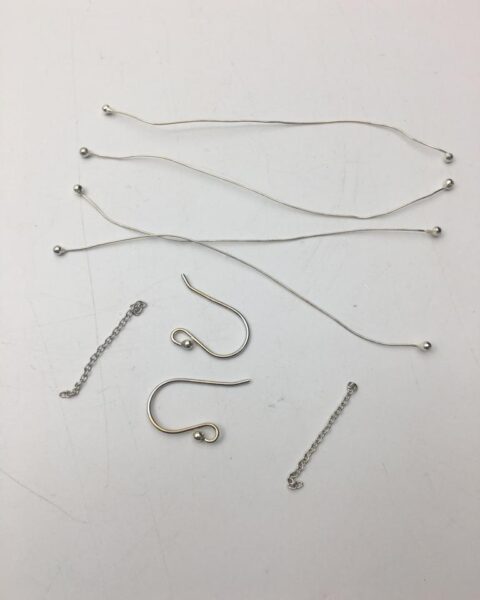 Sterling Silver Earrings Findings Kit inc Fish Hook 2 Pieces, Chain 2 Pieces and Headpin 4 Pieces