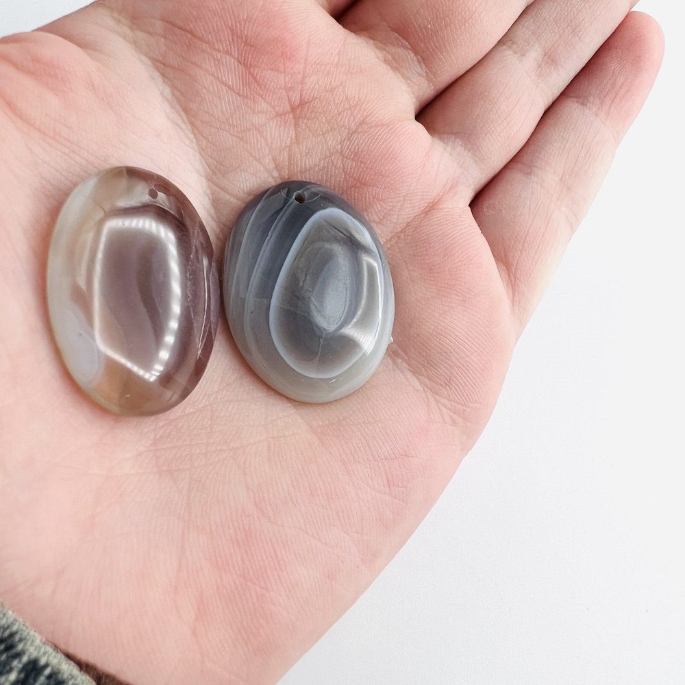 Botswana Agate Mixed Size & Shape Top Drilled Cabochons Approx 25 - 30mm with 0.8mm Drill Hole 3 Piece Pack - Image 3