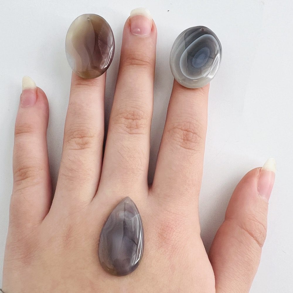 Botswana Agate Mixed Size & Shape Top Drilled Cabochons Approx 25 - 30mm with 0.8mm Drill Hole 3 Piece Pack - Image 5