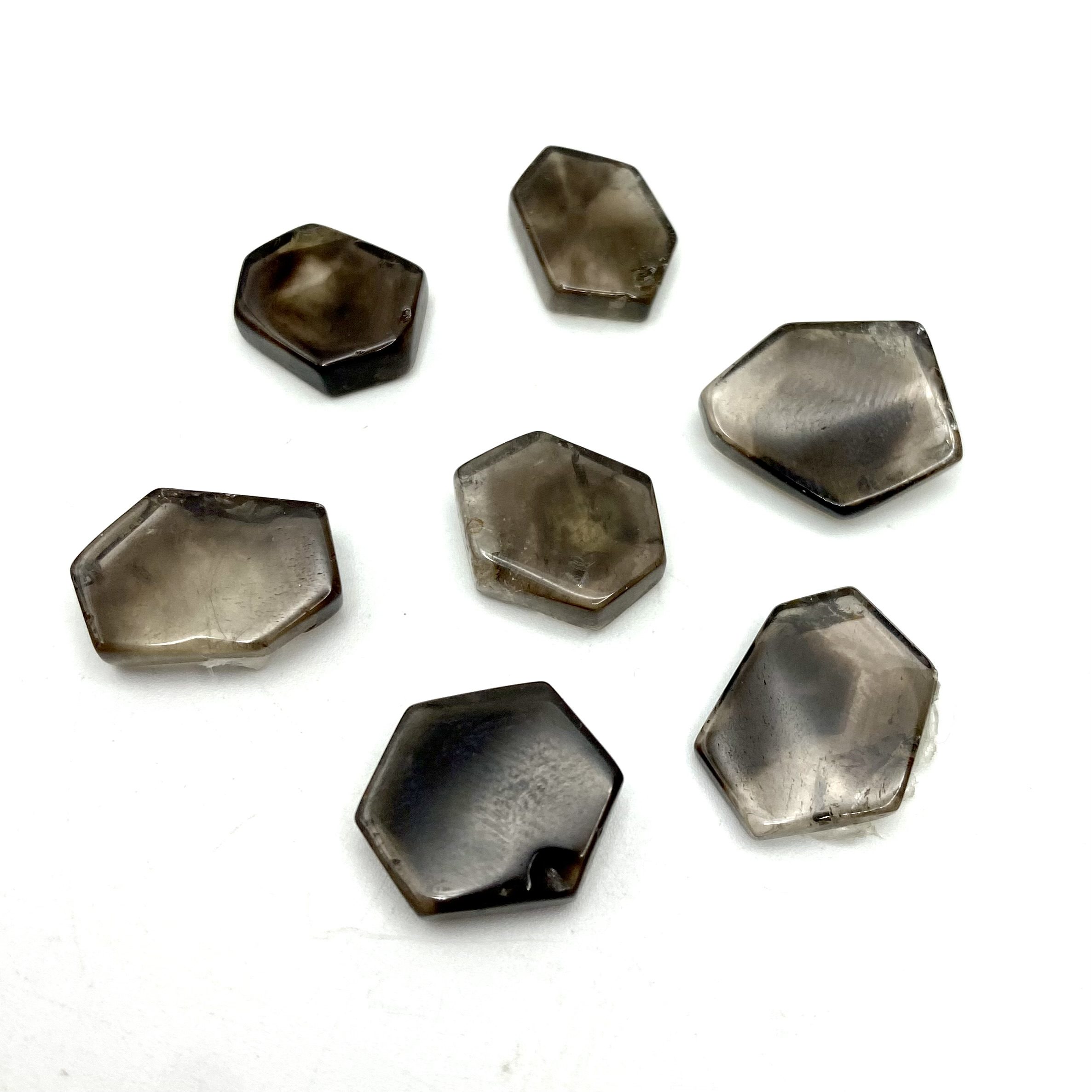 Smokey Quartz Hexagon Slices Approx 15 - 30mm 5 Piece Pack
