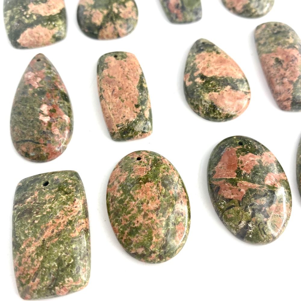 Unakite Mixed Shape Top Drilled Cabochons Approx 25 - 35mm with 0.8mm Drill Hole 2 Piece Pack - Image 2