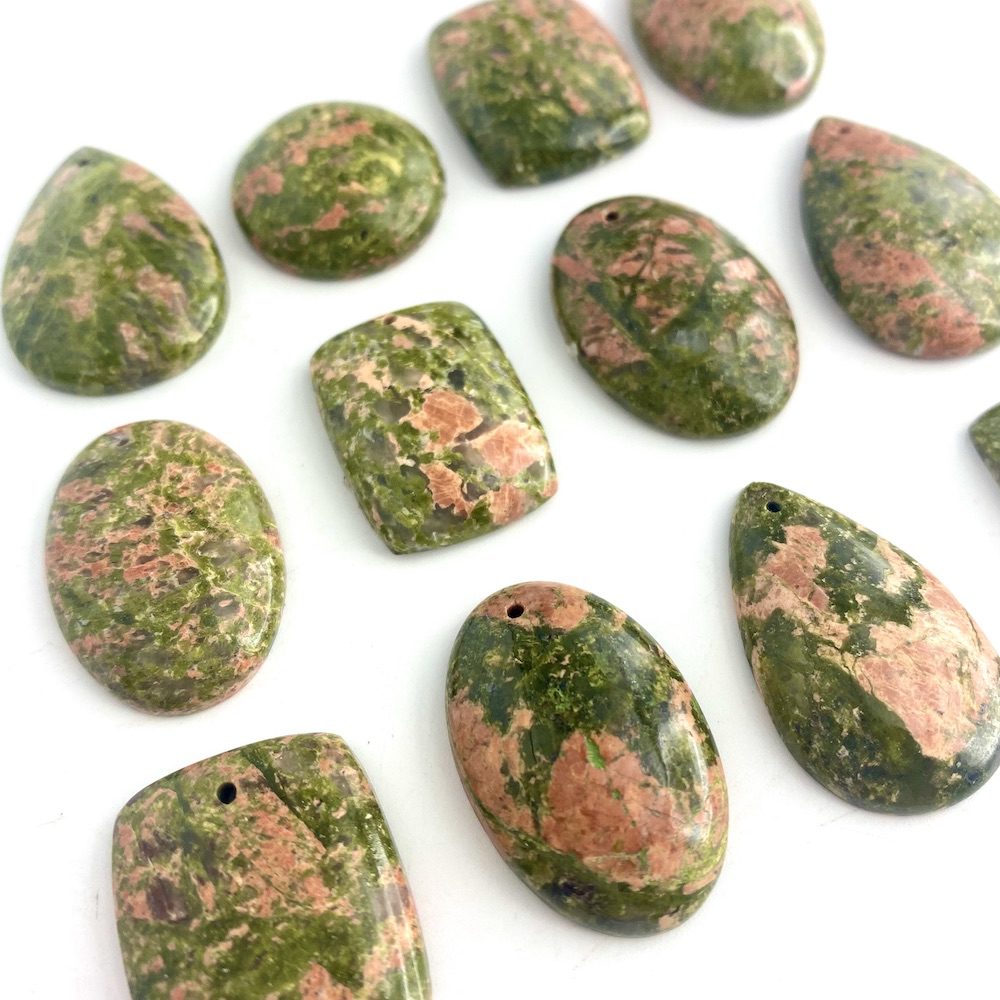 Unakite Mixed Shape Top Drilled Cabochons Approx 20 - 30mm with 0.8mm Drill Hole 3 Piece Pack - Image 2