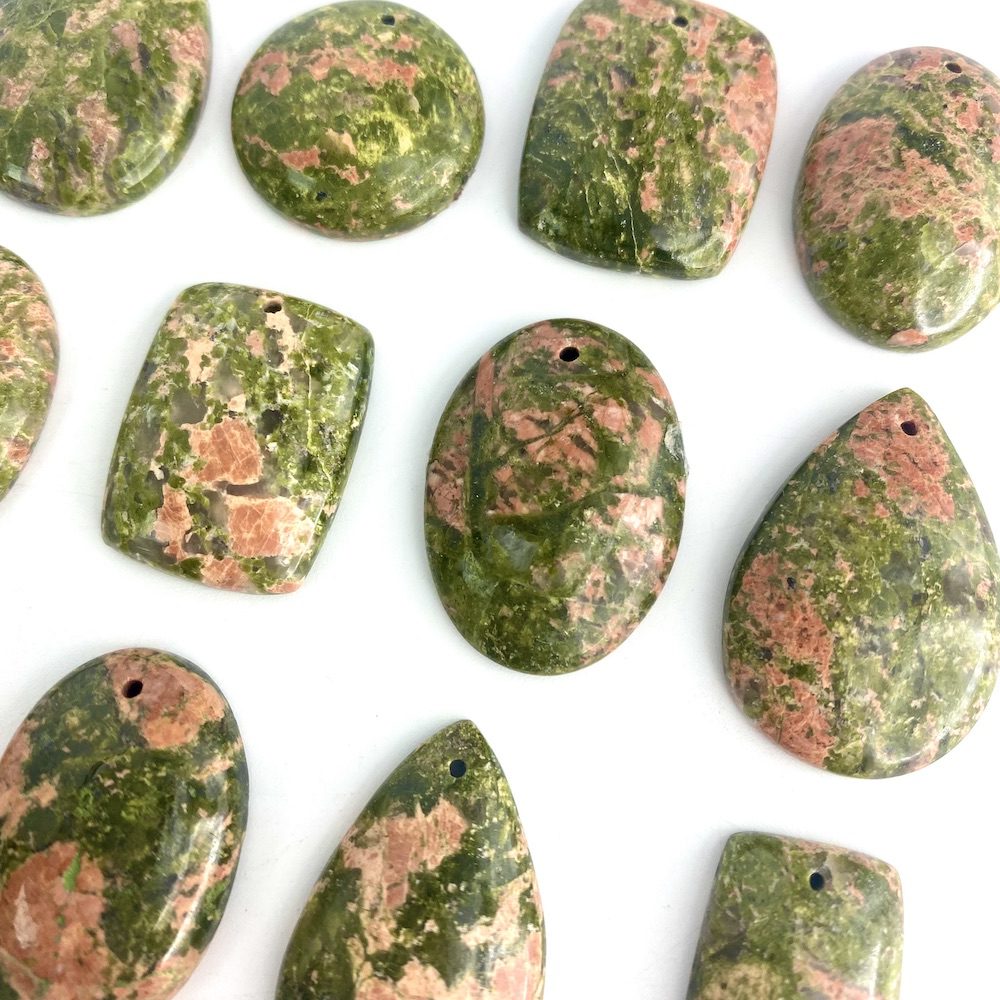 Unakite Mixed Shape Top Drilled Cabochons Approx 20 - 30mm with 0.8mm Drill Hole 3 Piece Pack - Image 3