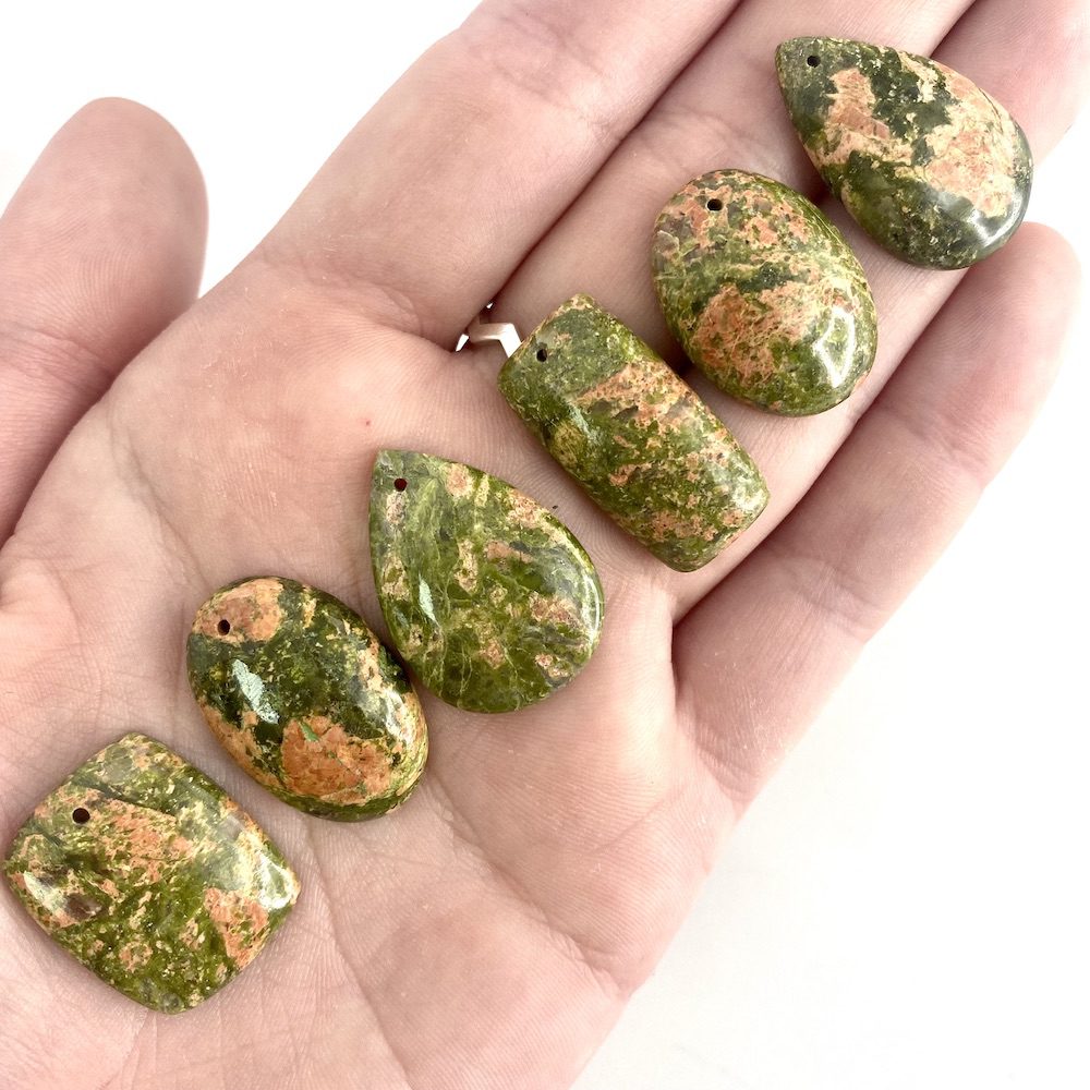Unakite Mixed Shape Top Drilled Cabochons Approx 20 - 30mm with 0.8mm Drill Hole 3 Piece Pack - Image 4