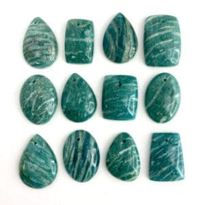 Graphical Amazonite Mixed Shape Top Drilled Cabochons Approx 20 - 25mm with 0.8mm Drill Hole 4 Piece Pack