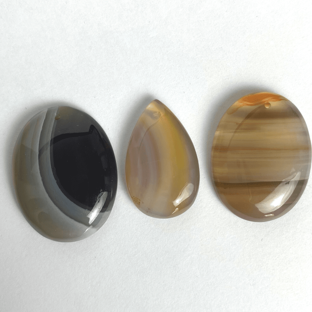 Botswana Agate Mixed Size & Shape Top Drilled Cabochons Approx 25 - 30mm with 0.8mm Drill Hole 3 Piece Pack