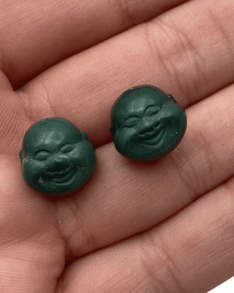 Green Alxa Agate Buddha Head Bead Approx 15 x 12mm with 2mm Drill Hole