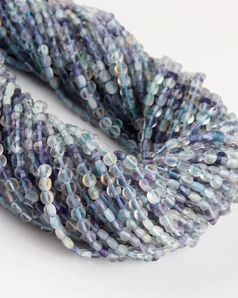 Multi Fluorite Micro Faceted Coin Beads Approx 4mm 32cm Strand
