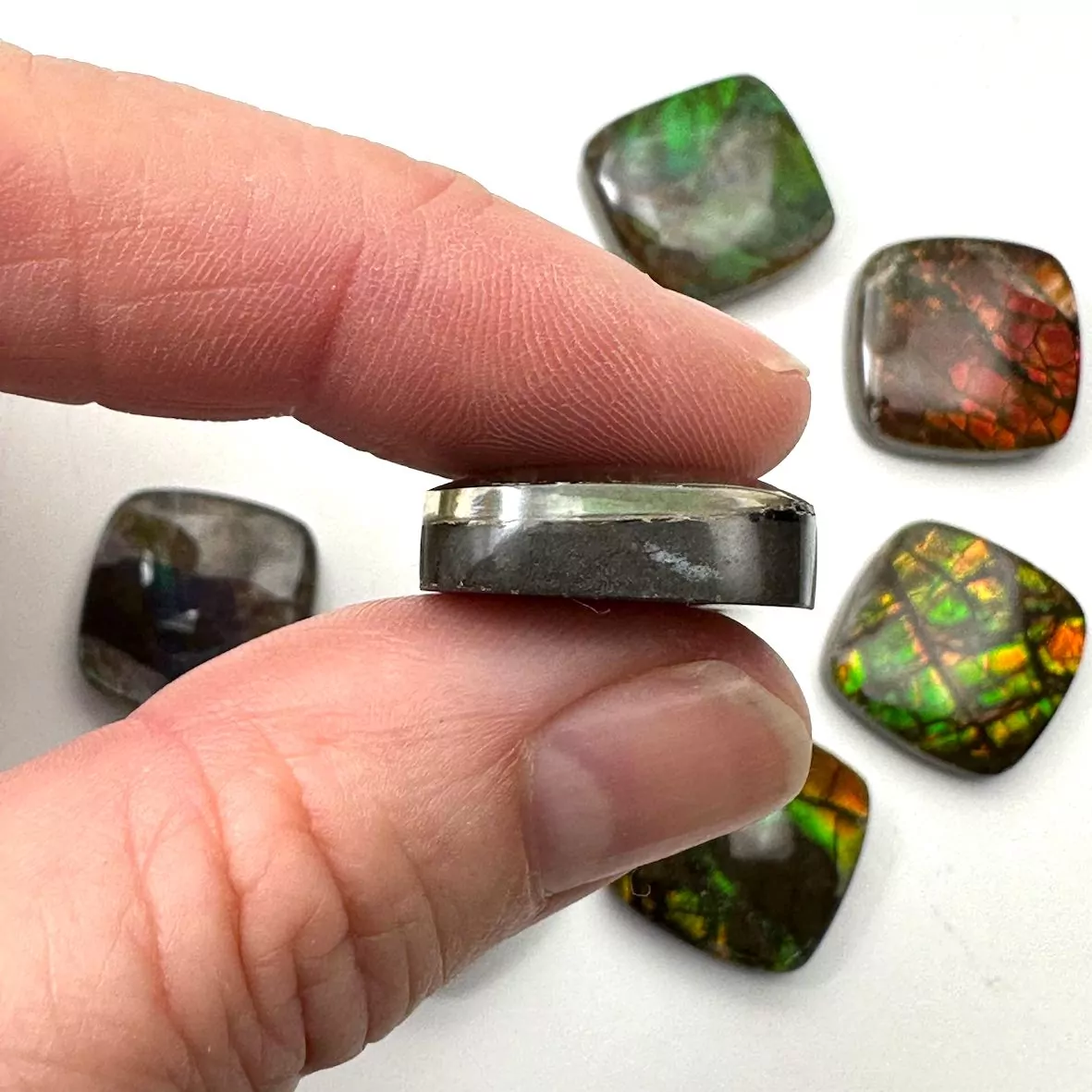 Ammolite Rounded Square Shaped Cabochon Doublet Approx 18mm - Image 4