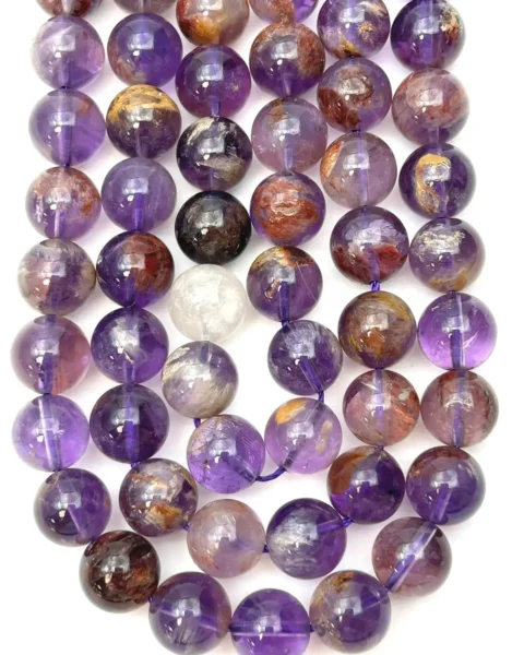 Amethyst Phantom Quartz Smooth Rounds 10mm 38cm Strand