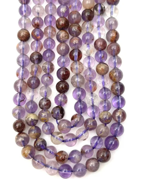 Amethyst Phantom Quartz Smooth Rounds 6mm 38cm Strand