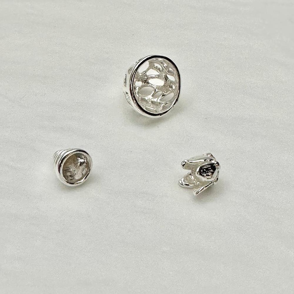 Sterling Silver 1 x Tulip Shape & 1 x Spiral 4mm Bead Cap & 1 x Filagre 10mm Bead Cap - Image 2
