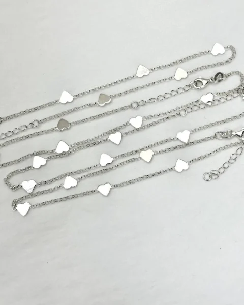 Sterling Silver Heart Link Anklet 9 inch Chain with 1 inch Extender 4 Piece Pack