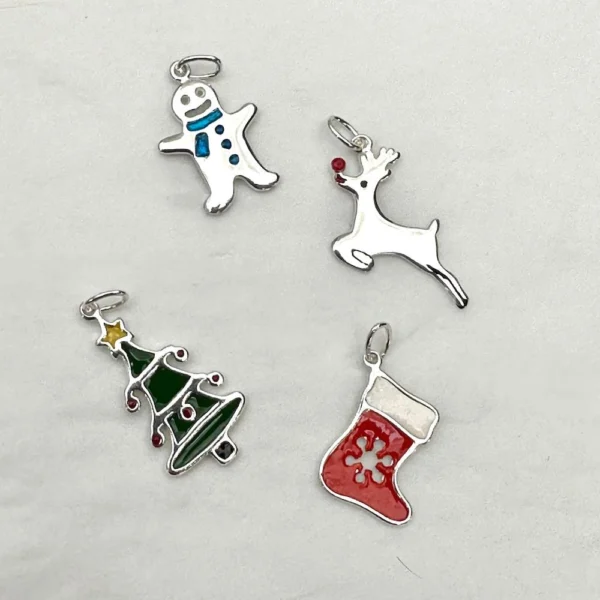 Sterling Silver Christmas Charms 4 Piece Pack inc Christmas Tree, Stocking, Gingerbread Man and Reindeer - Image 3
