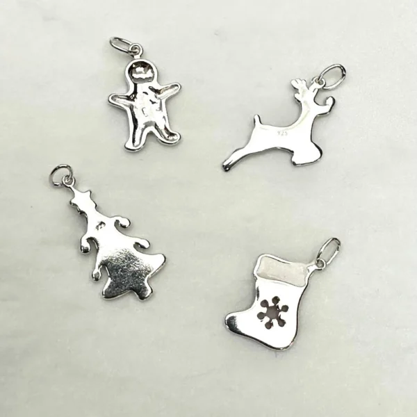 Sterling Silver Christmas Charms 4 Piece Pack inc Christmas Tree, Stocking, Gingerbread Man and Reindeer - Image 2
