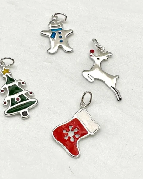 Sterling Silver Christmas Charms 4 Piece Pack inc Christmas Tree, Stocking, Gingerbread Man and Reindeer