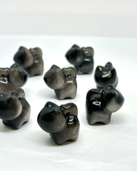 Obsidian Carved Cat Bead Approx 23mm 1pc