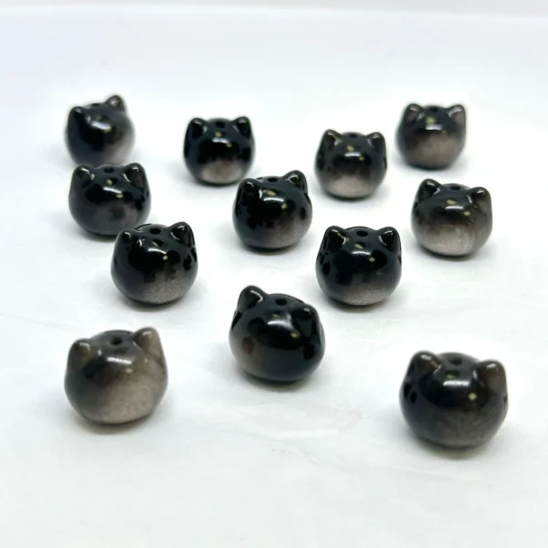 Obsidian Cat Head Bead Approx 12 - 13mm Through Drilled 3pc Pack - Image 2