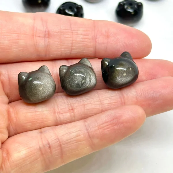 Obsidian Cat Head Bead Approx 12 - 13mm Through Drilled 3pc Pack - Image 3