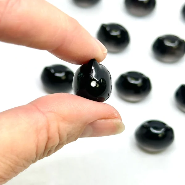 Obsidian Carved Cat Head Bead Approx 15mm Side Drilled 3pc Pack - Image 4