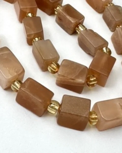 Peach Moonstone Rectangle Approx 8 x 12mm Beads with Spacers Approx 38cm Strand
