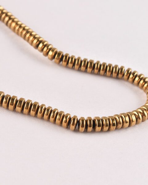 Golden Hematite Tyre Shape Beads Approx 2 x 4mm   38 cm Strand