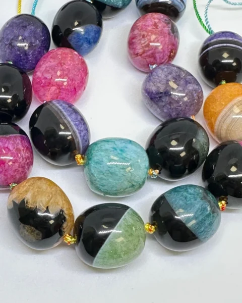 Dyed Agate Multi Colour Elongated Round Approx 20mm Beads Approx 21cm Strand