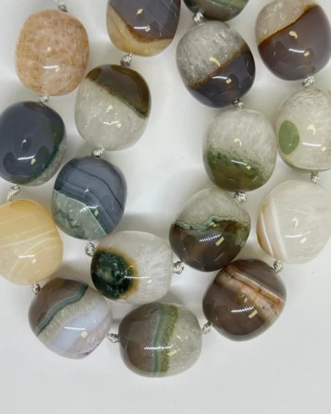 Dyed Agate Brown/Green Elongated Round Approx 20mm Beads Approx 21cm Strand