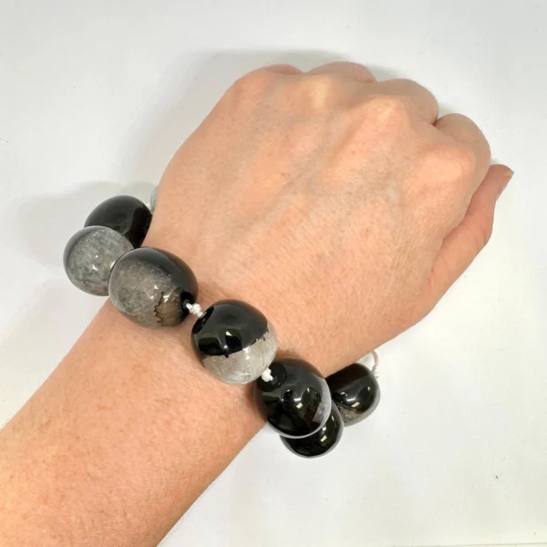 Dyed Agate Black/White Elongated Round Approx 20mm Beads Approx 21cm Strand - Image 3