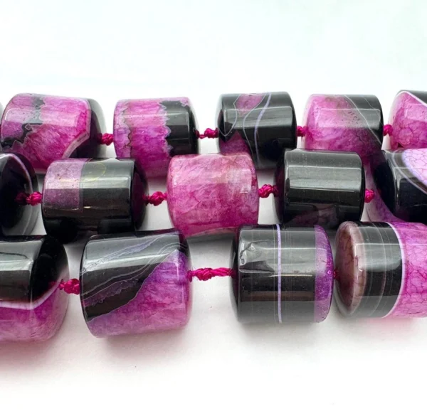 Dyed Agate Fuschia Barrel Shape Approx 18mm Beads Approx 21cm Strand - Image 3