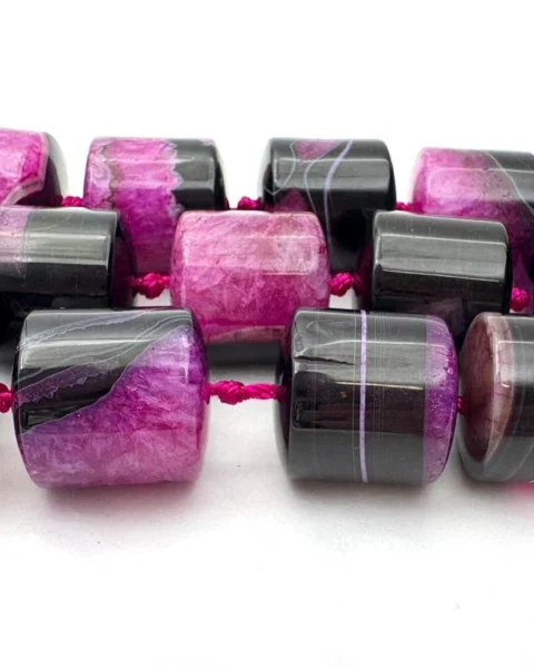 Dyed Agate Fuschia Barrel Shape Approx 18mm Beads Approx 21cm Strand