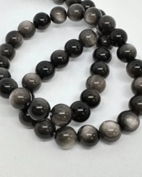 Silver Obsidian Double Eye Smooth Round Beads Approx 10mm 38cm Strand
