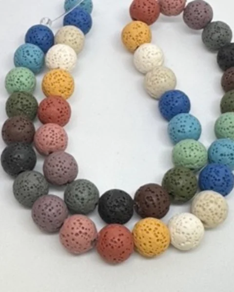 Multi Colour (dyed) Lava Rock Smooth Round Beads Approx 10mm 38cm Strand