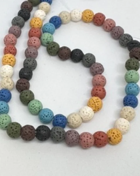Multi Colour (dyed) Lava Rock Smooth Round Beads Approx 6mm 38cm Strand