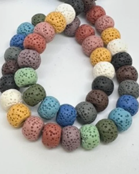 Multi Colour (dyed) Lava Rock Smooth Rondelles Approx 5 x 8mm 38cm Strand