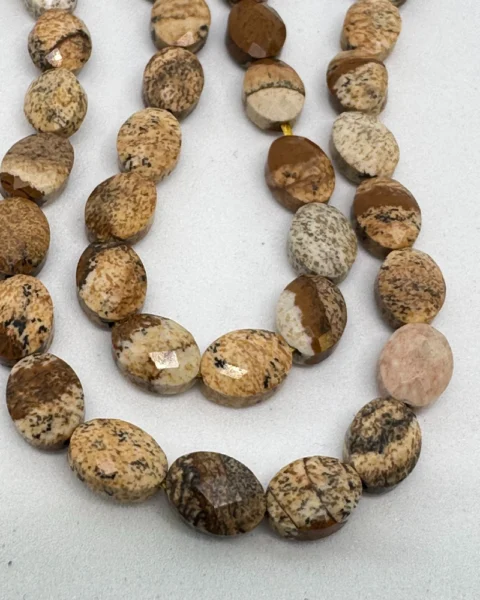 Picture Jasper Faceted Oval Beads Approx 6 x 8mm 38cm Strand