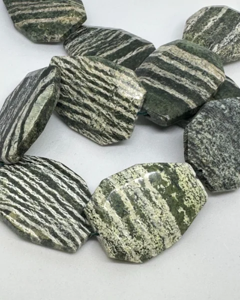 Green Zebra Faceted Freeform Beads Approx 30 x 40mm 38cm Strand
