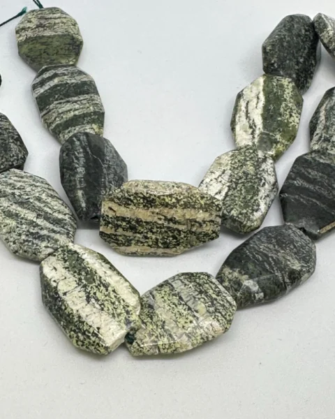 Green Zebra Faceted Freeform Beads Approx 18 x 25mm 38cm Strand