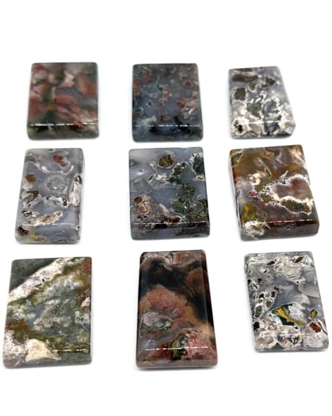 Fancy Moss Agate Rectangular Pendant Approx 25 x 20mm with 2mm Side Drill Hole 1pc